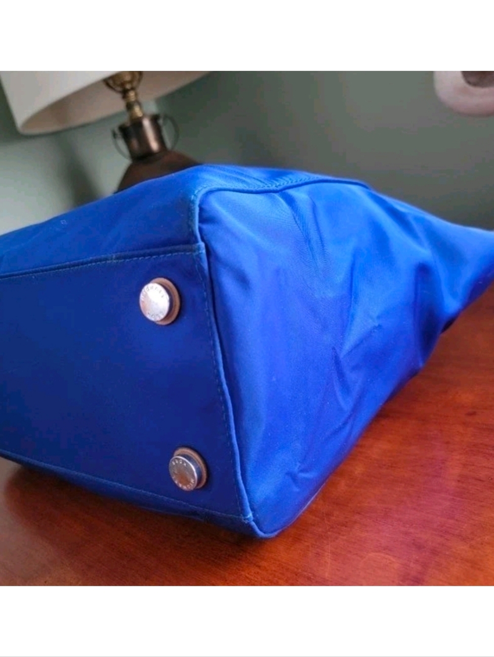 Michael Kors Kelsey Medium Tote Blue Tan Nylon Leather Bag - Picture 9 of 16